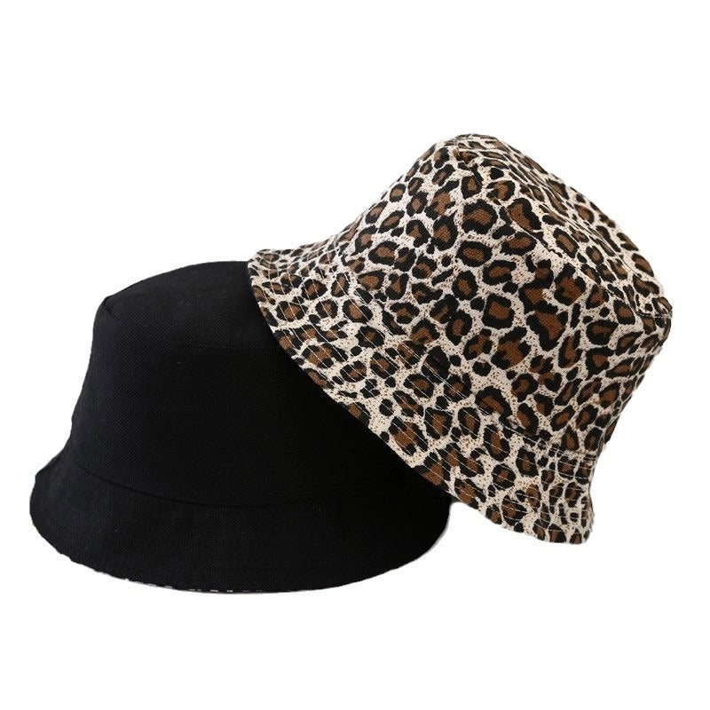 Leopard Hat Women's Fisherman Hat Spring And Summer Double-sided Fashion Face Cover Fashion American Street Korean Style Fashionable Thin Basin Hat