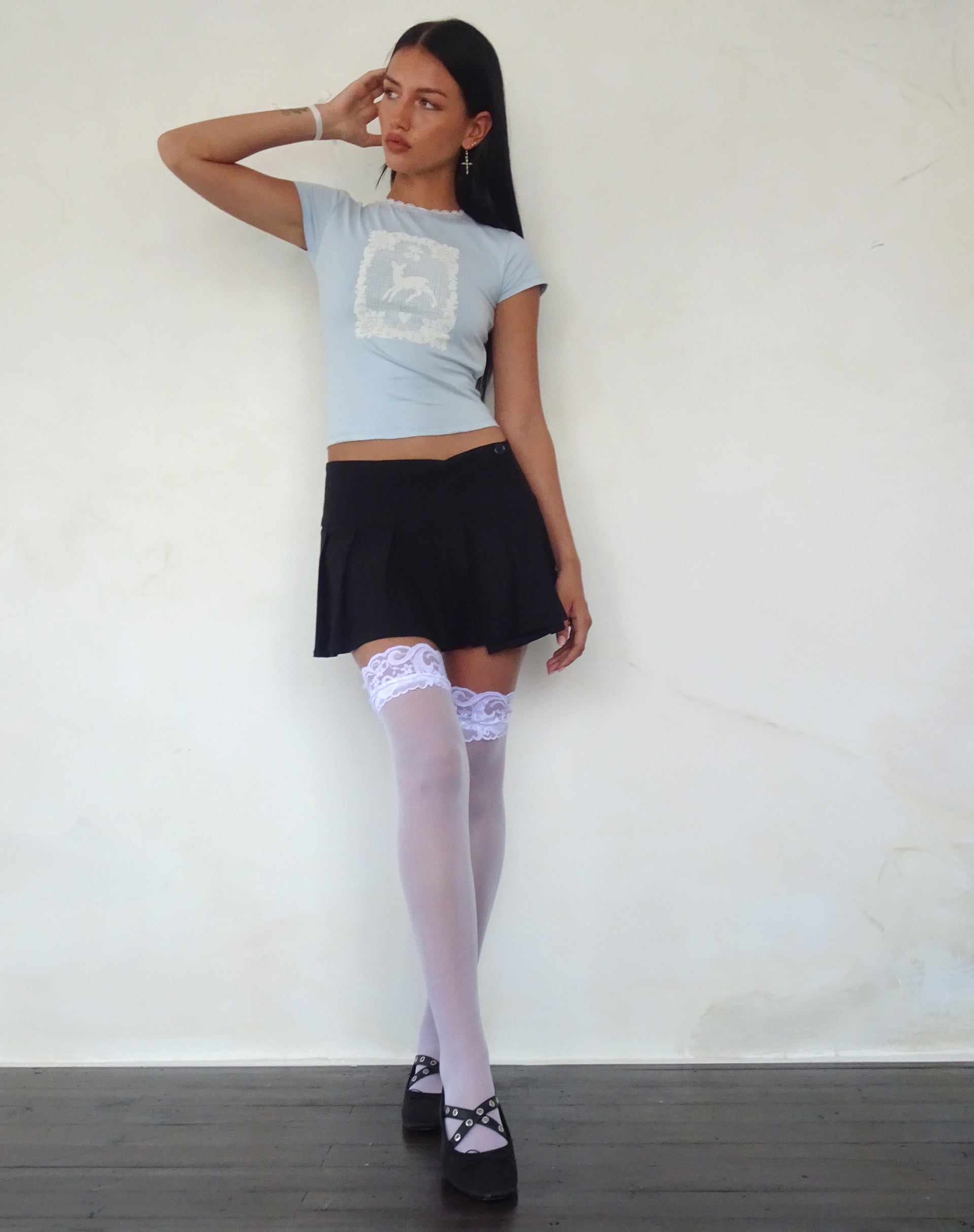 Zagy Short Sleeve Tee in Powder Blue with Deer Motif