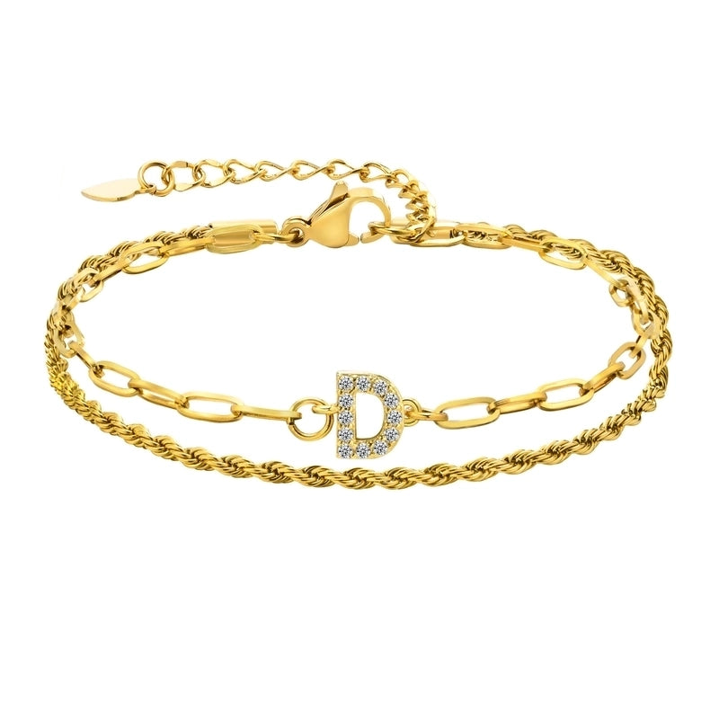 201 Stainless Steel 18K Gold Plated IG Style Inlay Letter Zircon Bracelets