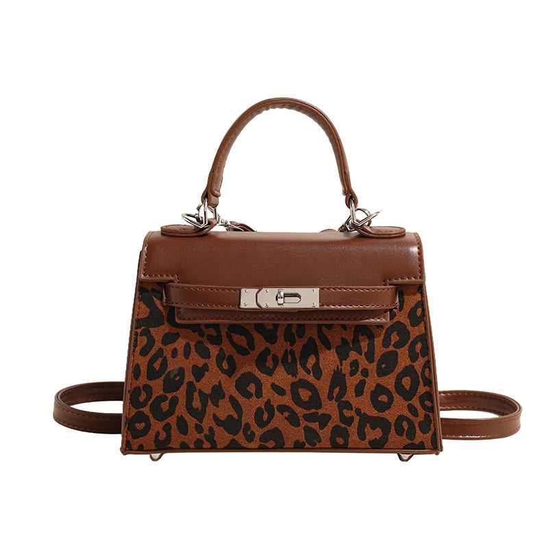 Women's Medium Pu Leather Leopard Streetwear Square Lock Clasp Shoulder Bag Handbag Crossbody Bag