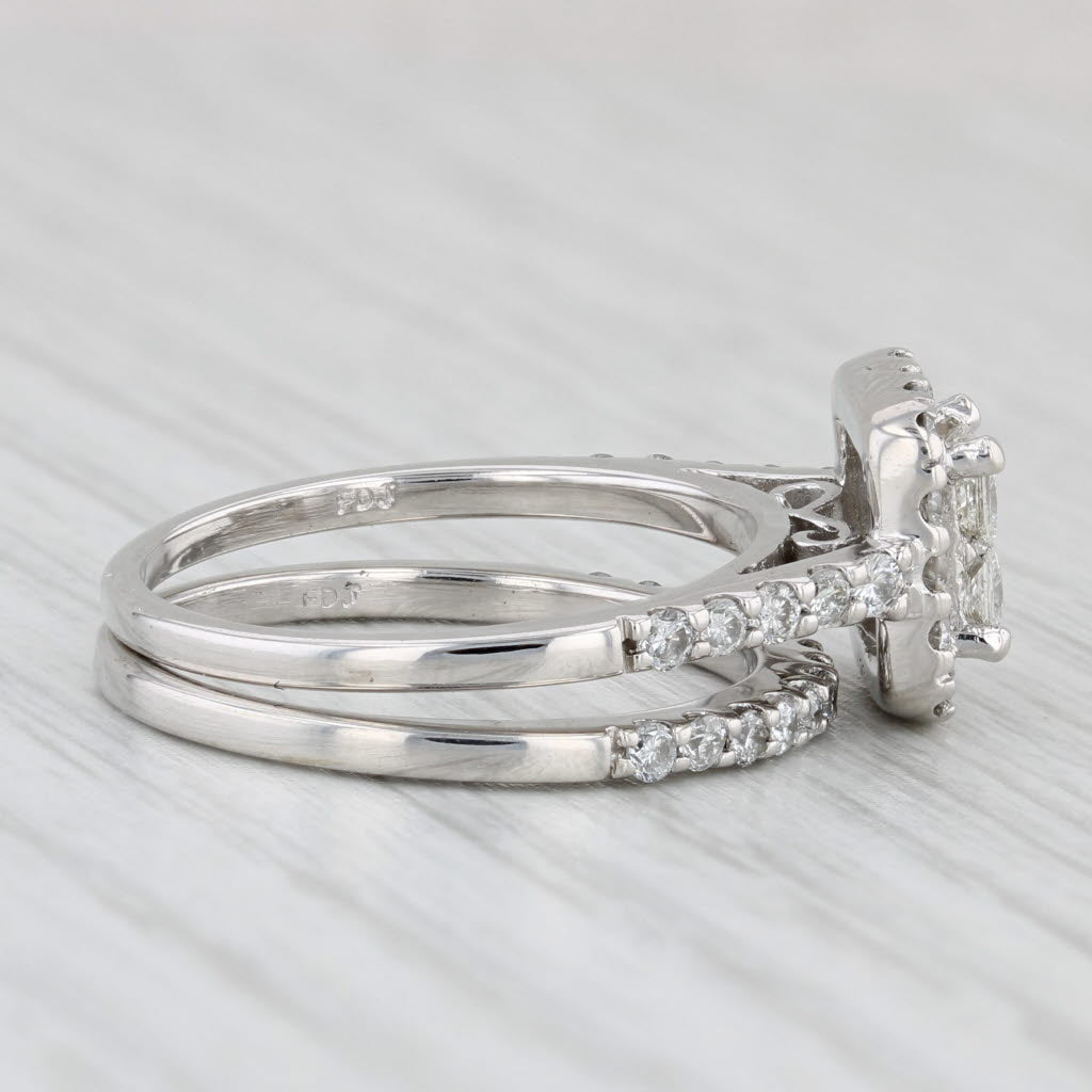 1.07ctw Princess Diamond Halo Engagement Ring Wedding Band Bridal Set 14k Gold