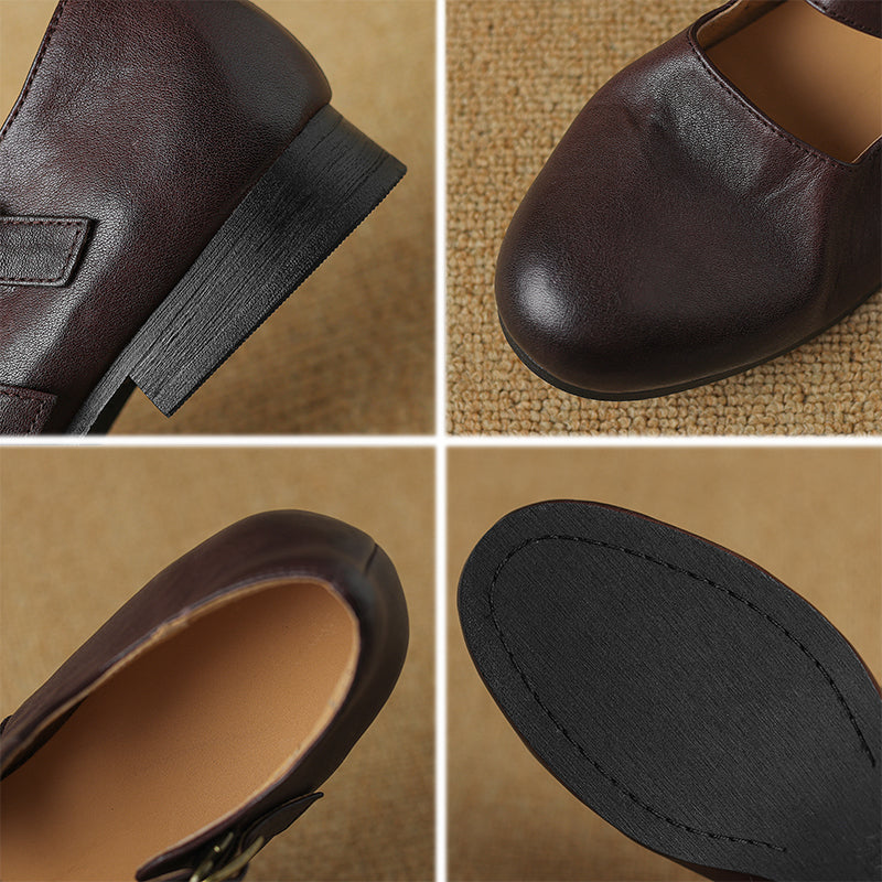 Casual Cow Leather Double Strappy Mary Jane Shoes Dress Shoes in Brown/Black/Khaki