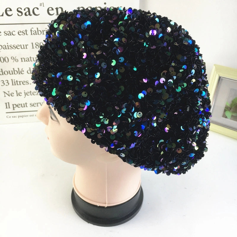 Korean Style Fashion Net Red Gold Velvet Sequined Beret Women's Autumn And Winter Fashion Temperament Painter Hat Beret