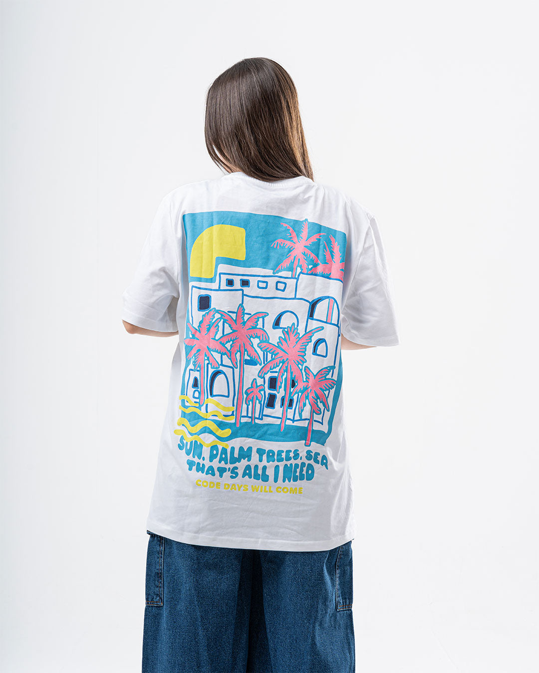Oversized Women T-Shirt Sun Palm Printed