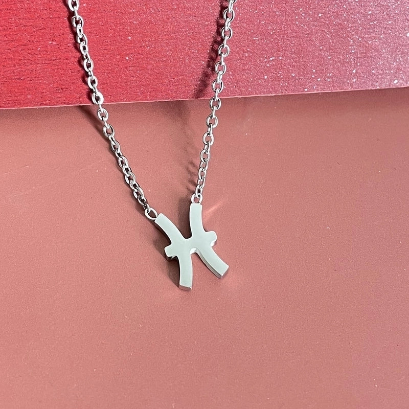 Simple Fashion Twelve Constellation Stainless Steel Geometric Necklace