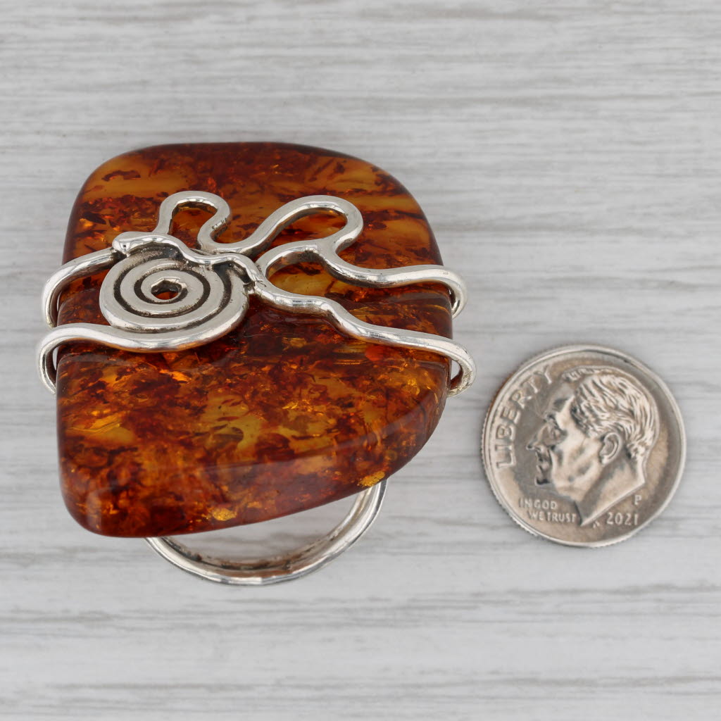 Amber Abstract Statement Ring Sterling Silver Size 10 Artisan