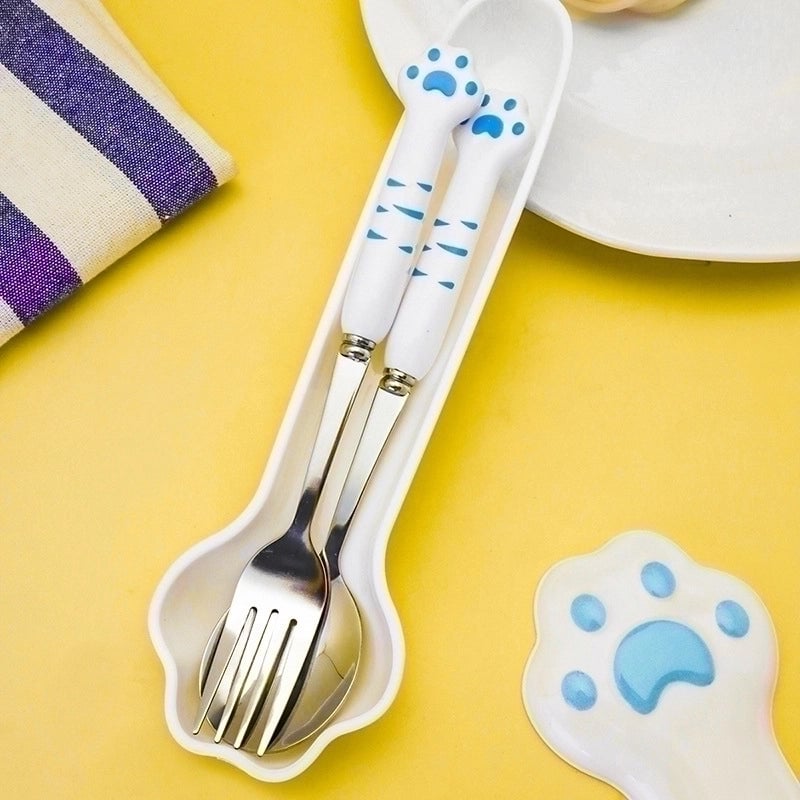 Cute Cat Stainless Steel Plastic Silica Gel Tableware