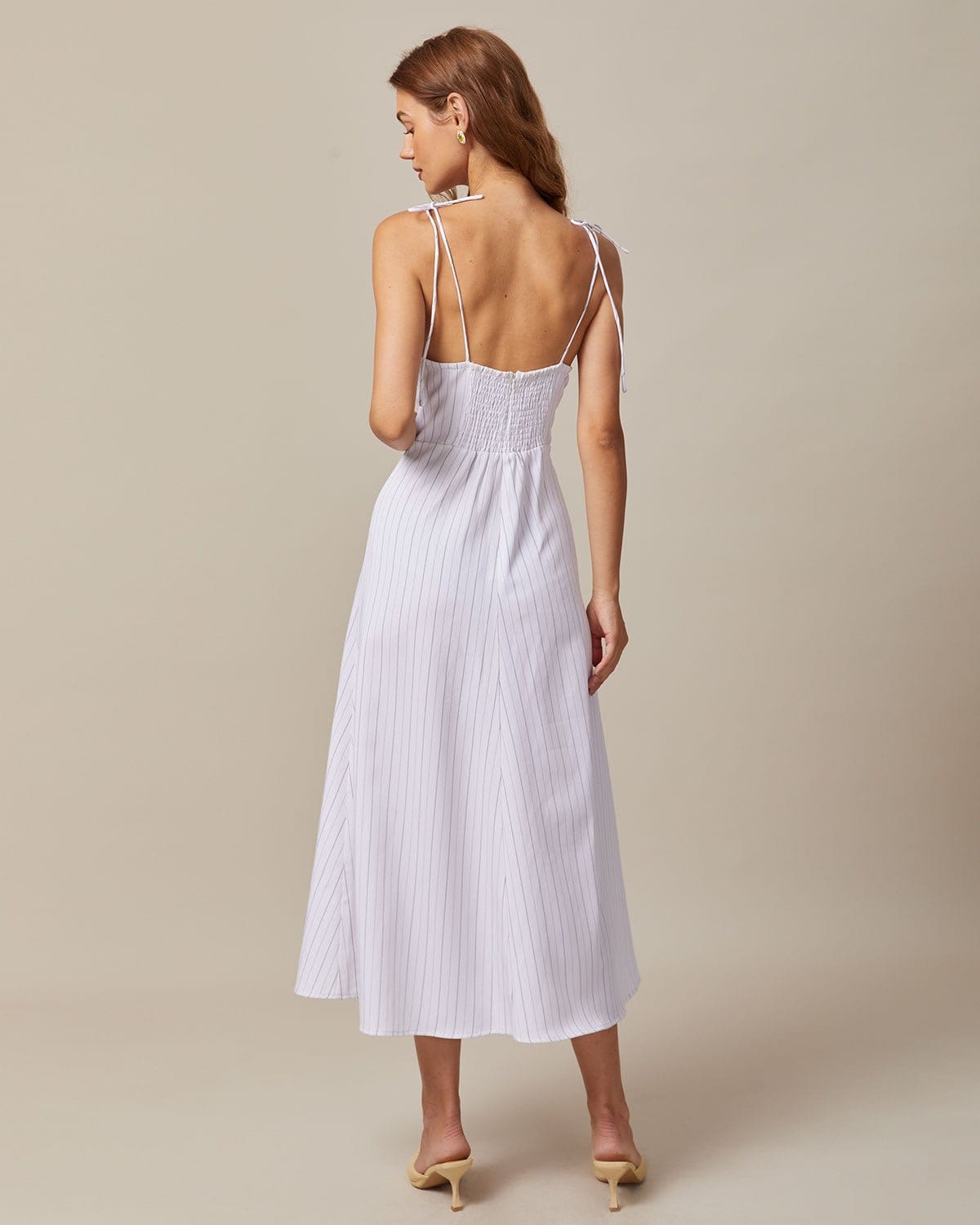 The White Striped Tie Shoulder Maxi Dress