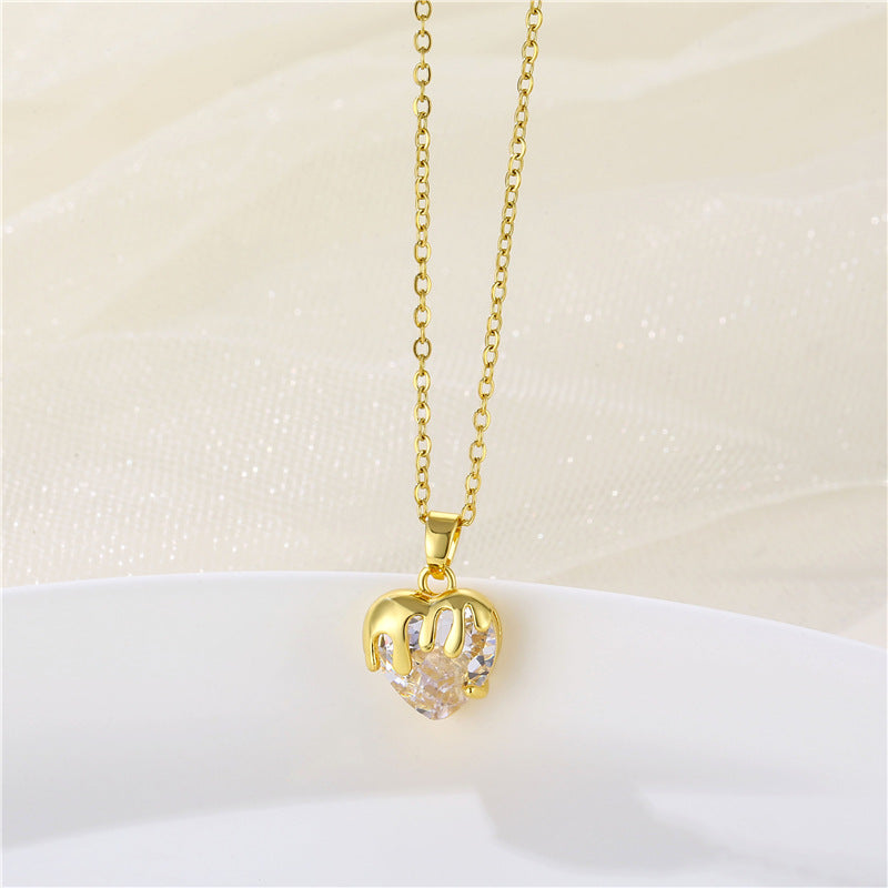 Rustic Strawberry Heart Stainless Steel Electroplating Necklaces