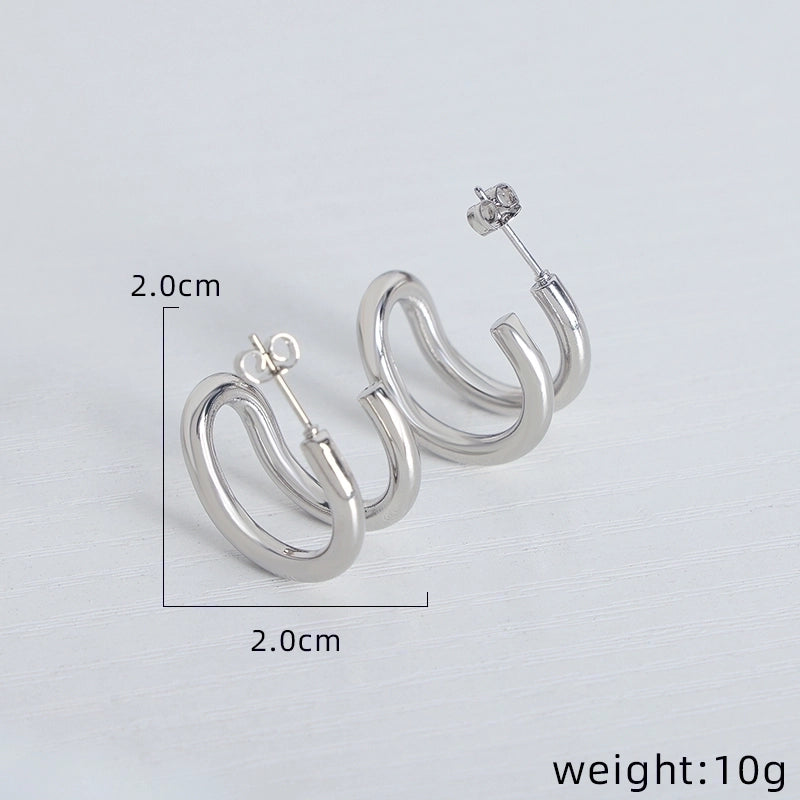 3 Pieces Minimalist Geometric Plating Titanium Steel 18K Gold Plated Ear Studs