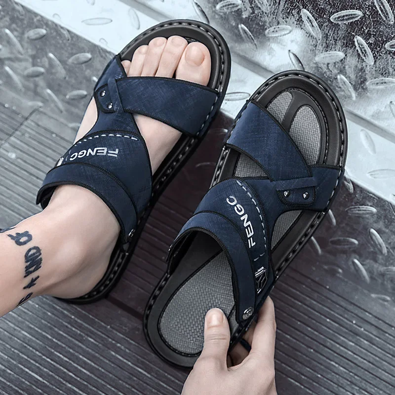 Getjiida business Sandals for Men 2024 New Casual Platform Sandalias Fashion Male Summer Flat Shoes Leather Slippers Hombre Plus Size 38-44