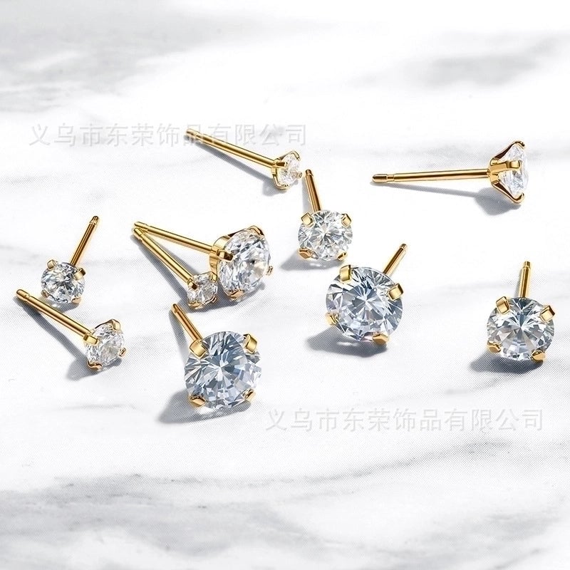 Minimalist Round Stainless Steel Inlay Zircon Ear Studs 1 Piece