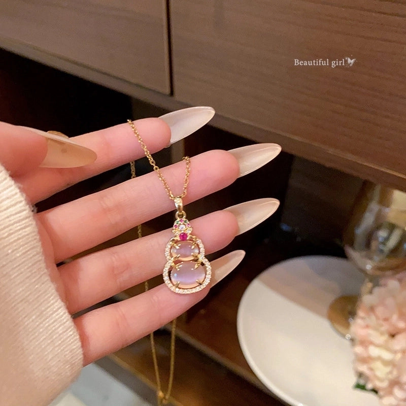 Minimalist Heart Shape Bow Knot Titanium Steel Inlay Zircon Pendant Necklace