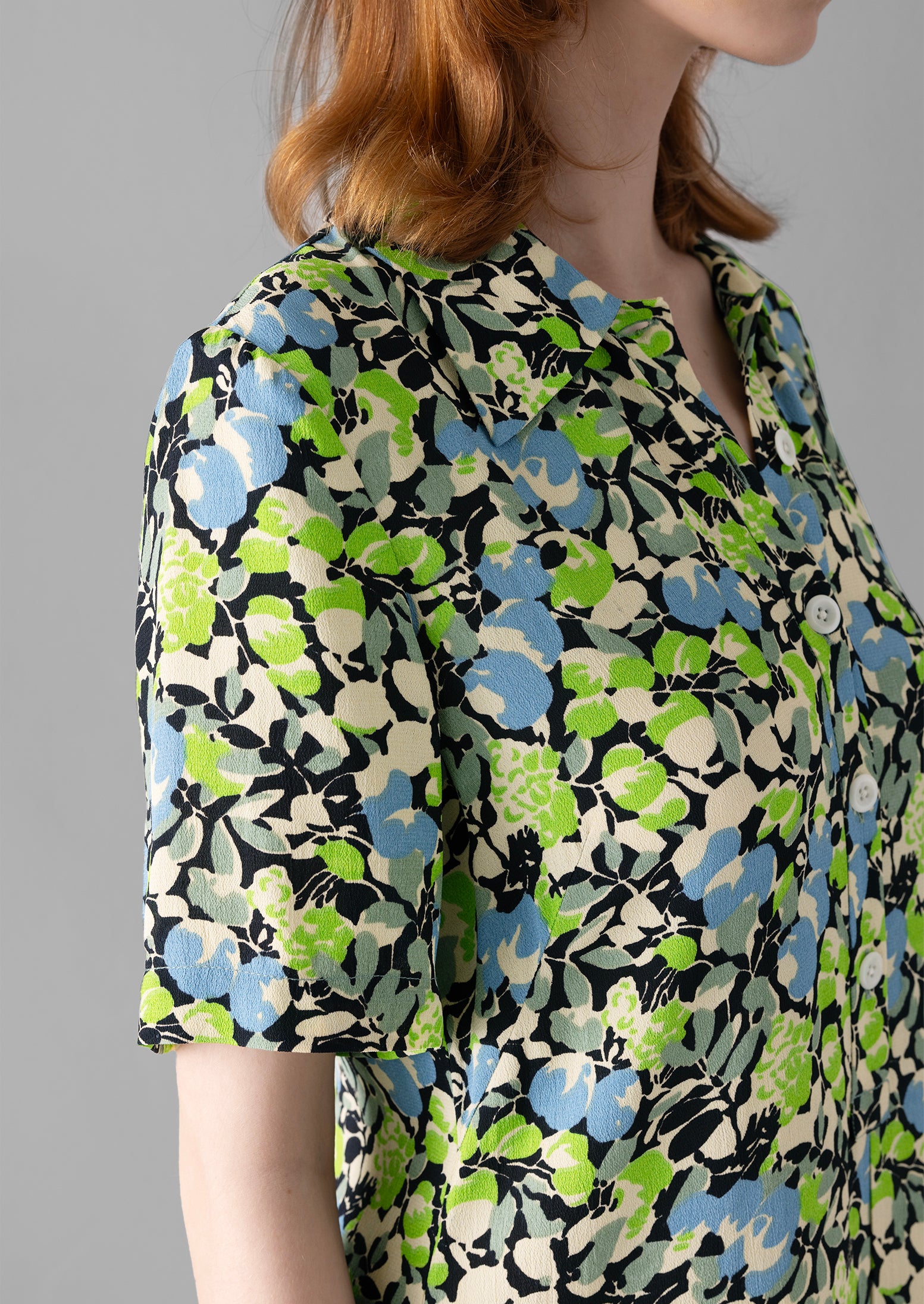 Hedgerow Print Crepe Shirt Dress | Acid Green