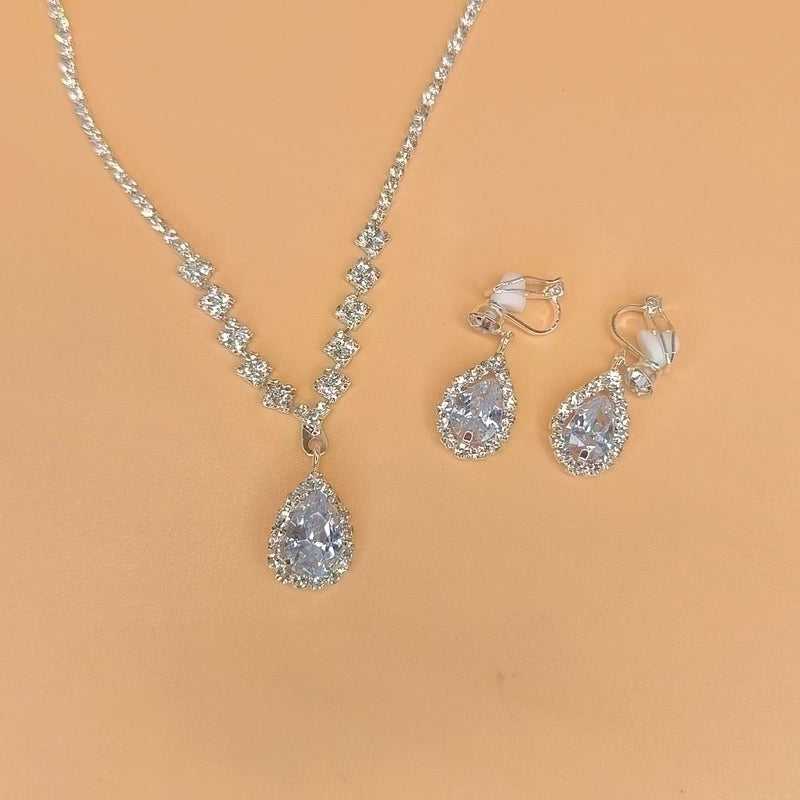 Minimalist Solid Color Artificial Crystal Copper Inlay Zircon Earrings Necklace