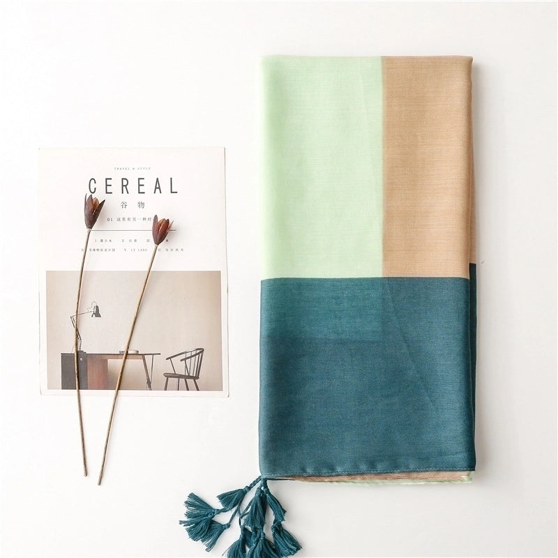 Women's Fashion Color Block Polyester Silk Scarves
