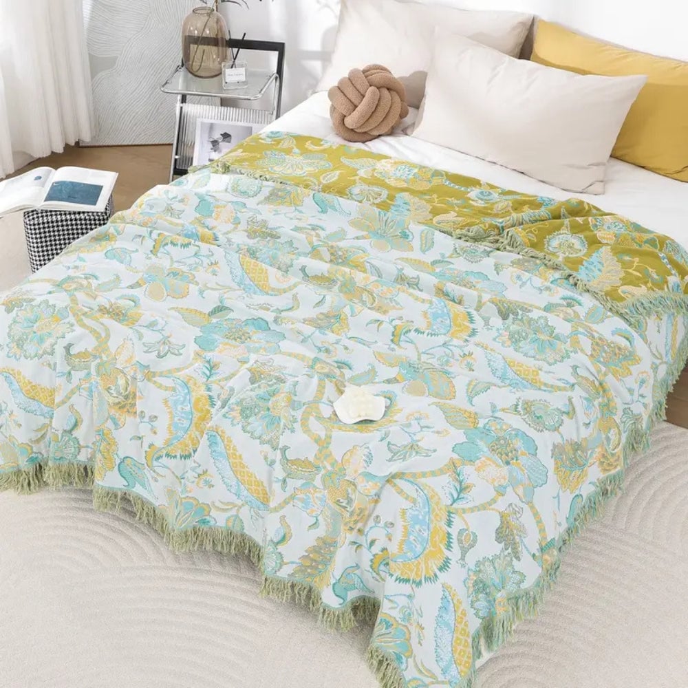 Floral Tassel Cotton Blanket