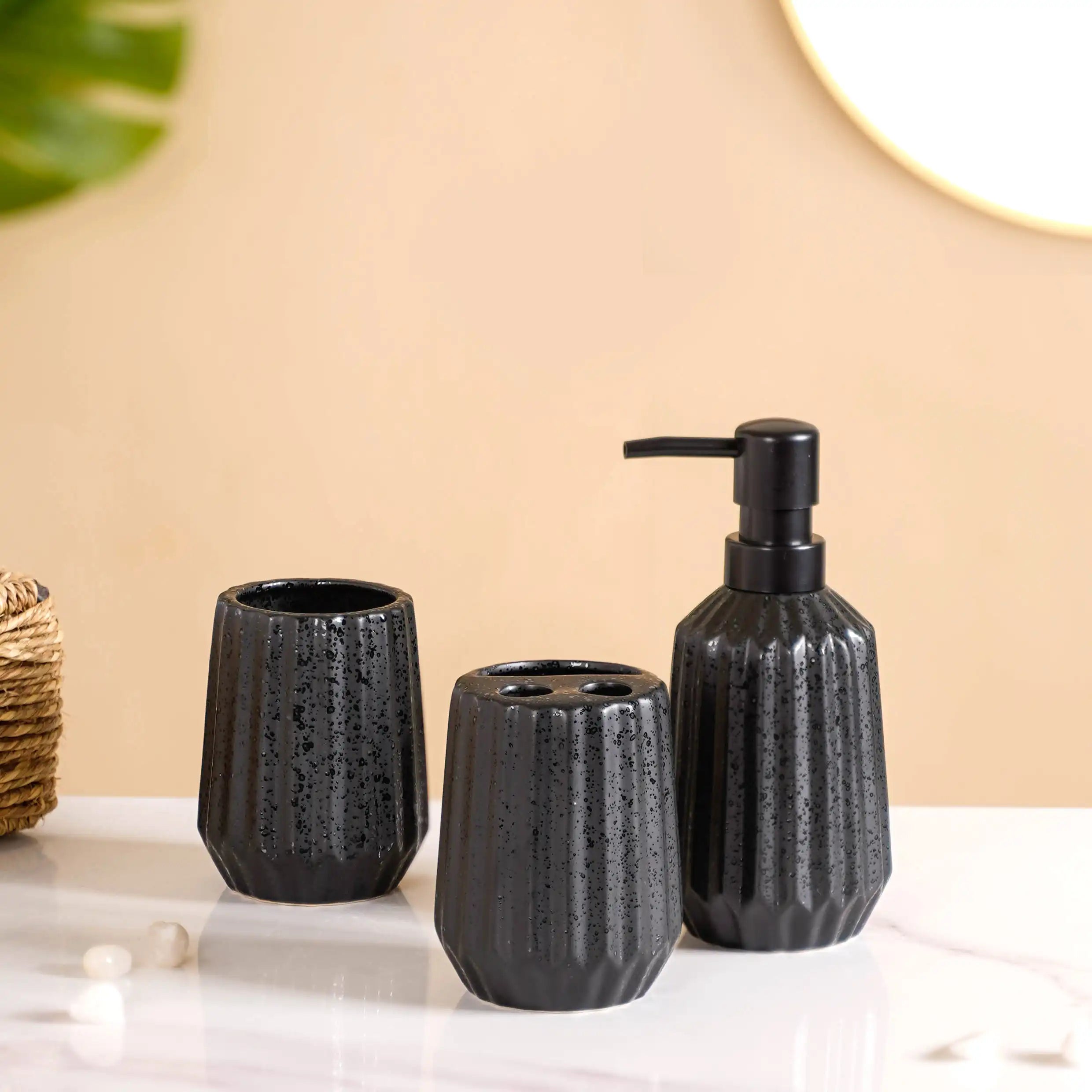 All Black Ceramic Bathroom Set Of 3
