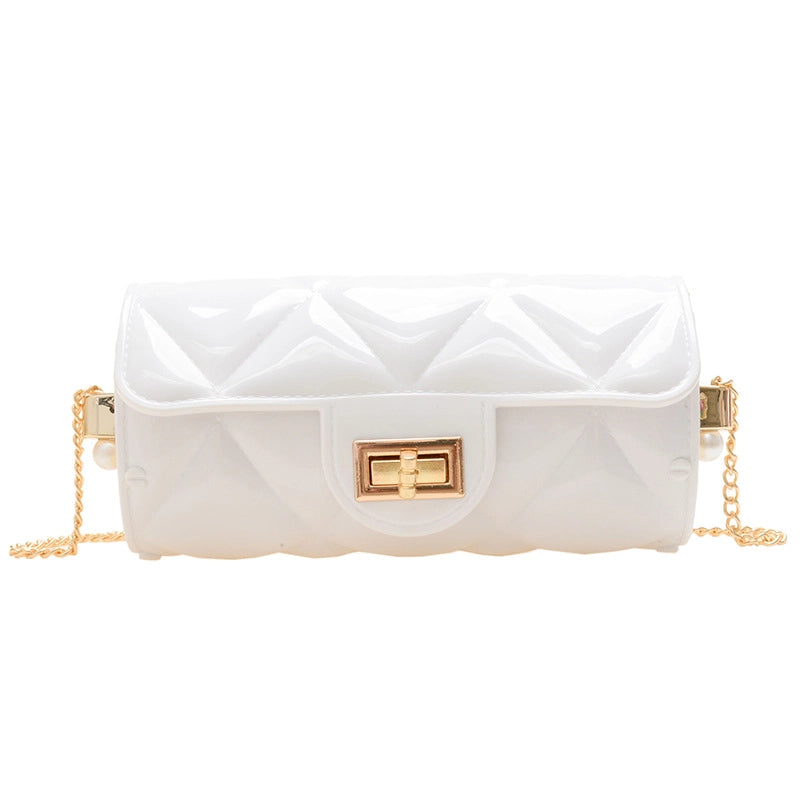 Women's Pvc Solid Color Elegant Cylindrical Lock Clasp Circle Bag Crossbody Bag Chain Bag