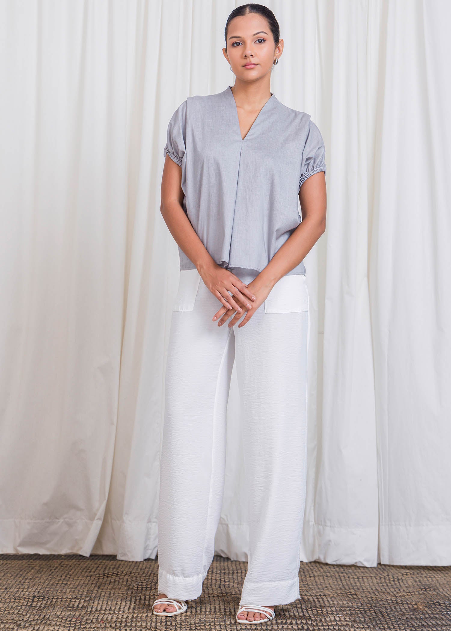 V Neck Blouse With Front Pleat