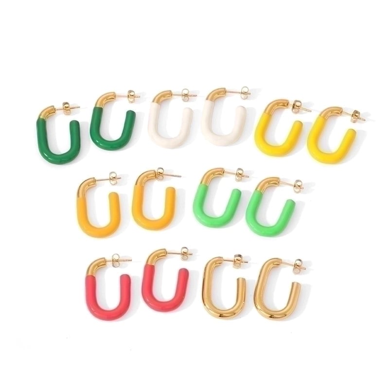 1 Pair Minimalist U Shape Polishing Plating 304 Stainless Steel 18K Gold Plated Hoop Earrings