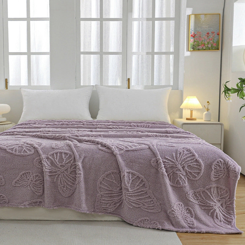 New Flannel Taff Fleece Butterfly Flower Stereo Jacquard Blanket Nap Blanket Single Layer Thickened Four Seasons Blanket