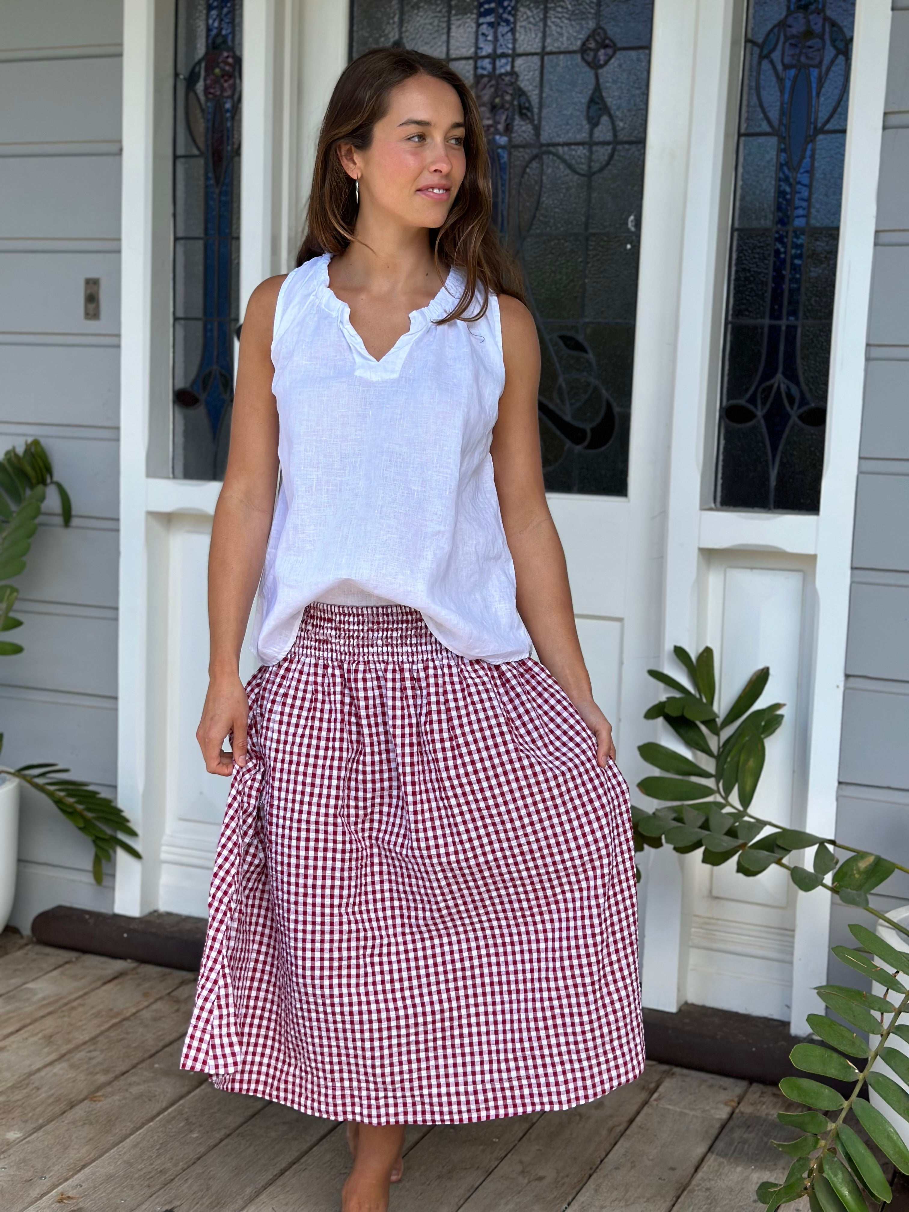lola skirt -dark red gingham