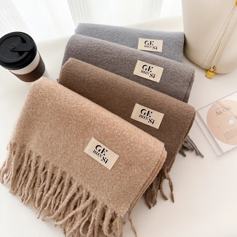 Women's Minimalist Solid Color Imitation Cashmere Tassel Scarf