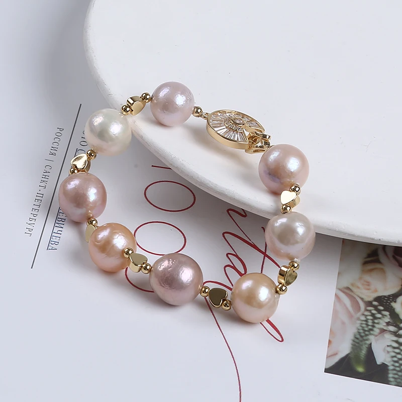 Hot Sale Natural 12-13mm Round Edison Freshwater Pearl Beads Bracelet For Women