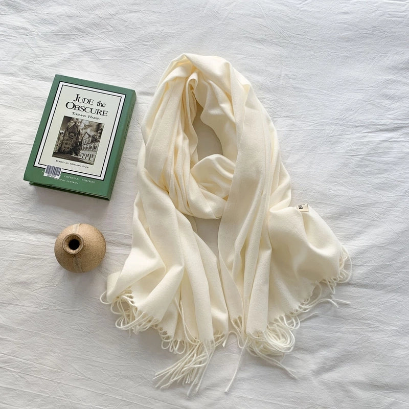 Women's Minimalist Solid Color Imitation Cashmere Tassel Scarf