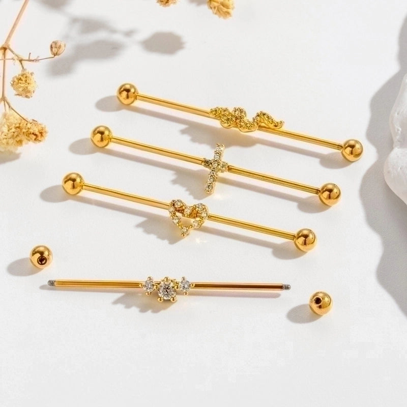 1 Piece Ear Cartilage Rings & Studs Vintage Style Cross Heart Shape Snake 316L Stainless Steel  Copper Plating Inlay Zircon