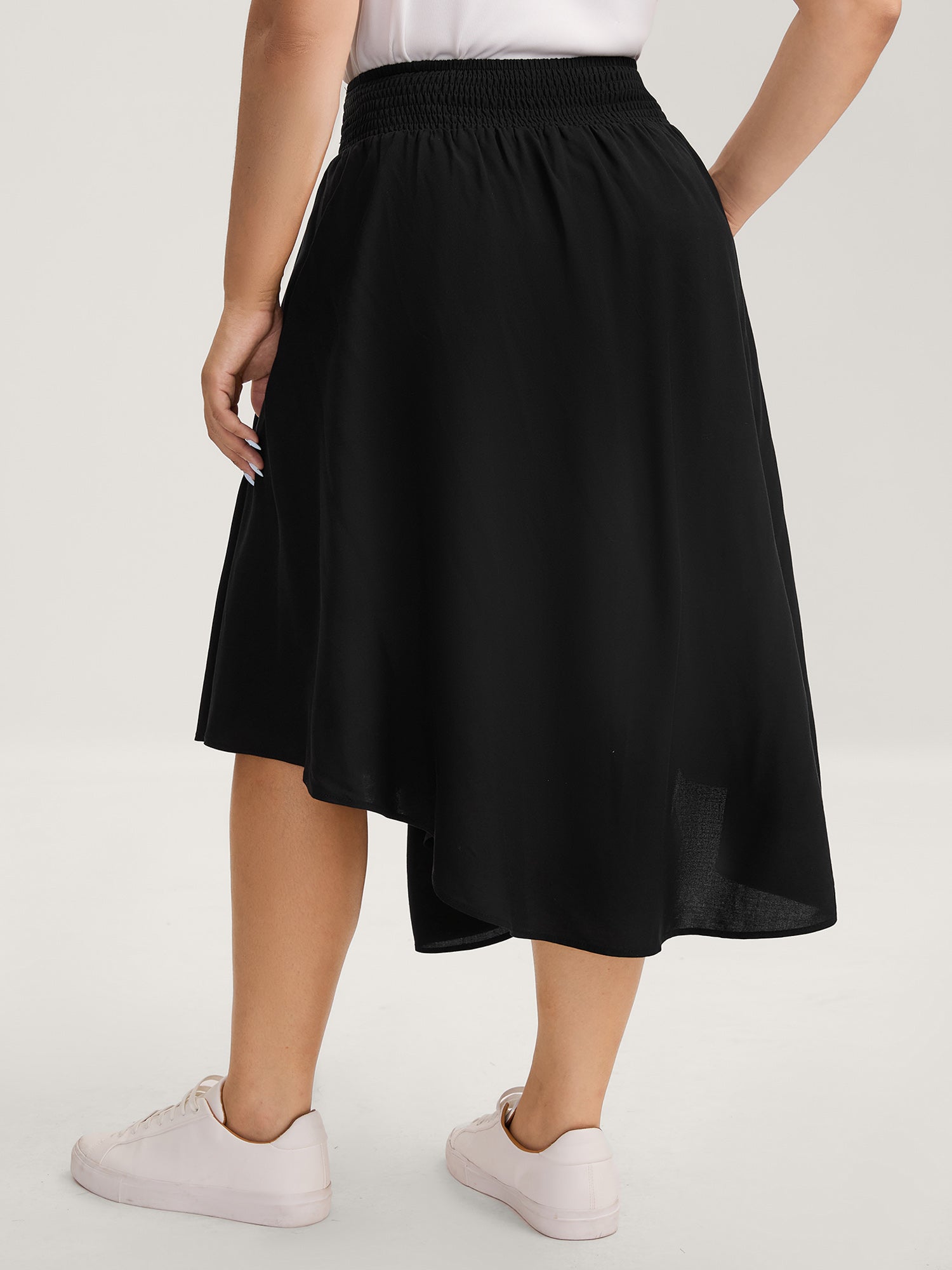 Wide Shirred Waist Flared Maxi Skirt