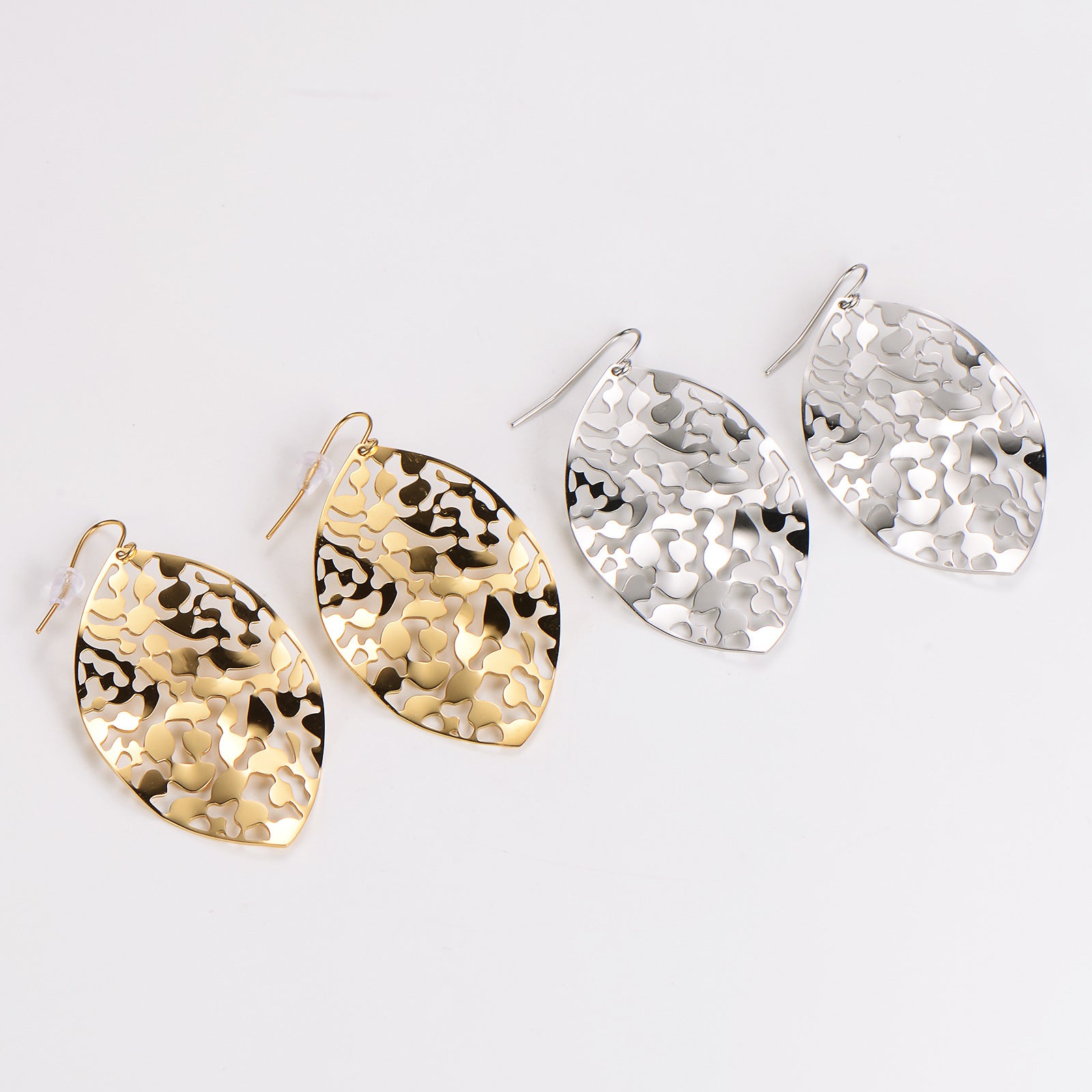 Aml Stainless Steel Trendy Fashion Hollow Leaf Geometric Shape Design Earrings