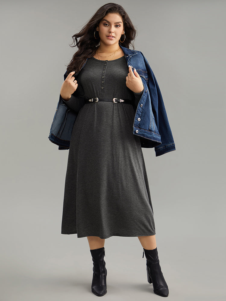 Solid Button Up Pocket Dress