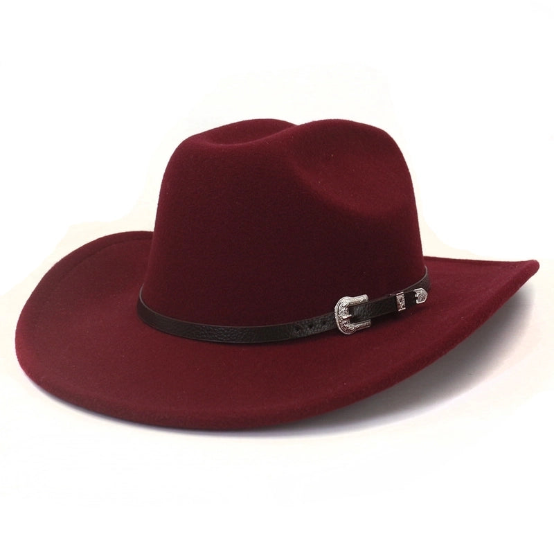 Unisex Basic Cowboy Style Solid Color Big Eaves Fedora Hat