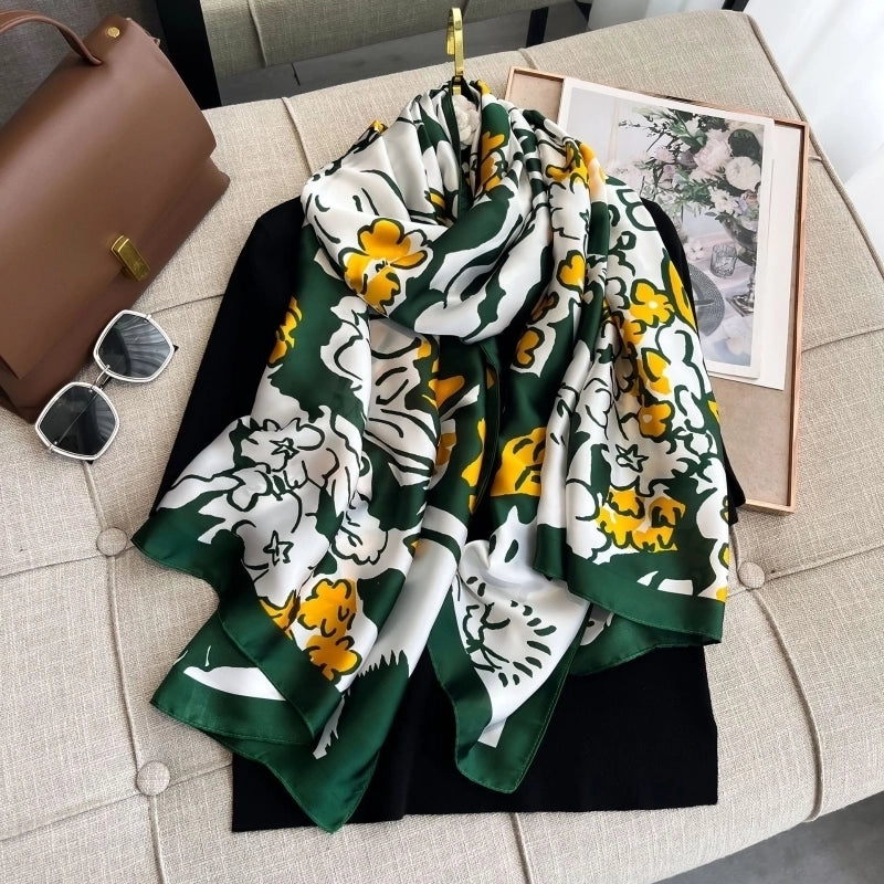 Women's Casual Vacation Beach Printing Satin Printing And Dyeing Printing Floral Silk Scarf Shawl