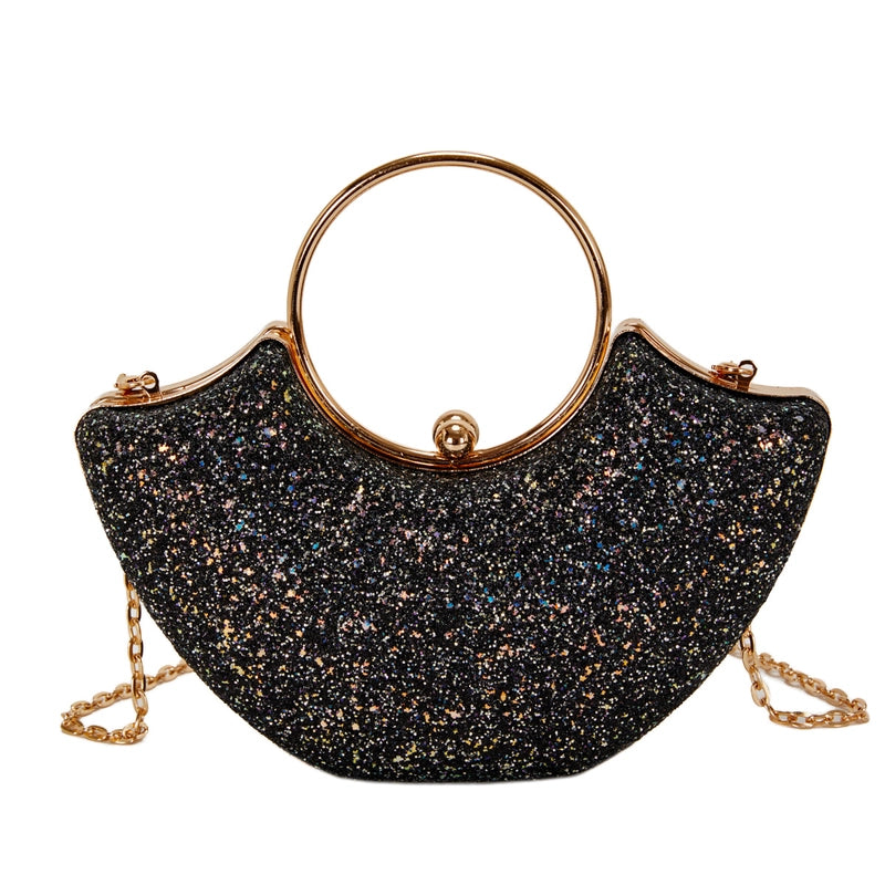 Women's Small PVC Solid Color Elegant Sequins Shell Lock Clasp Evening Bag