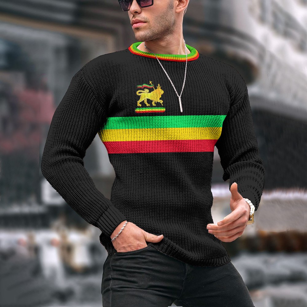 Juneteenth Reggae Stripe Jacquard Iceland Crew Neck Sweater