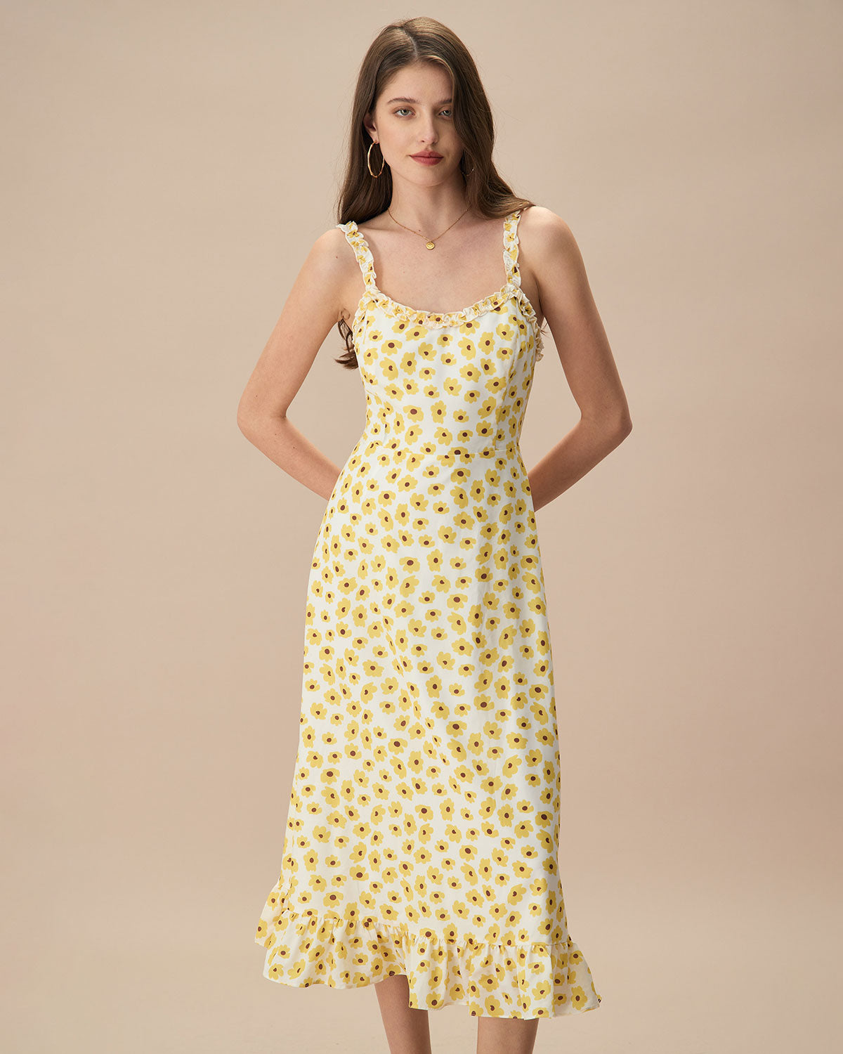 The Yellow Daisy Ruffle Slip Midi Dress