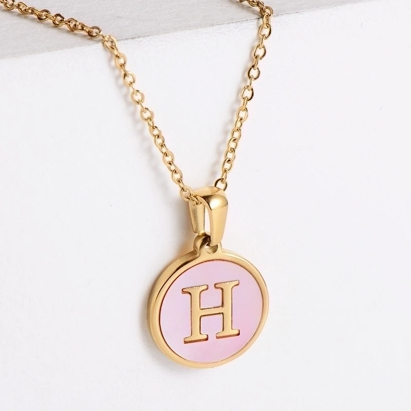 304 Stainless Steel 18K Gold Plated Fashion Plating Letter Shell Pendant Necklace
