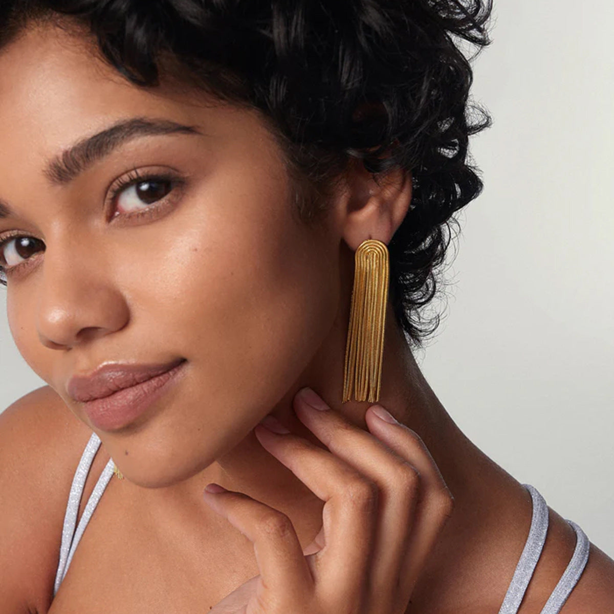 18K Gold Stainless Steel Long Chain Tassel Earrings Female Titanium Steel Earrings Ins Style Earrings