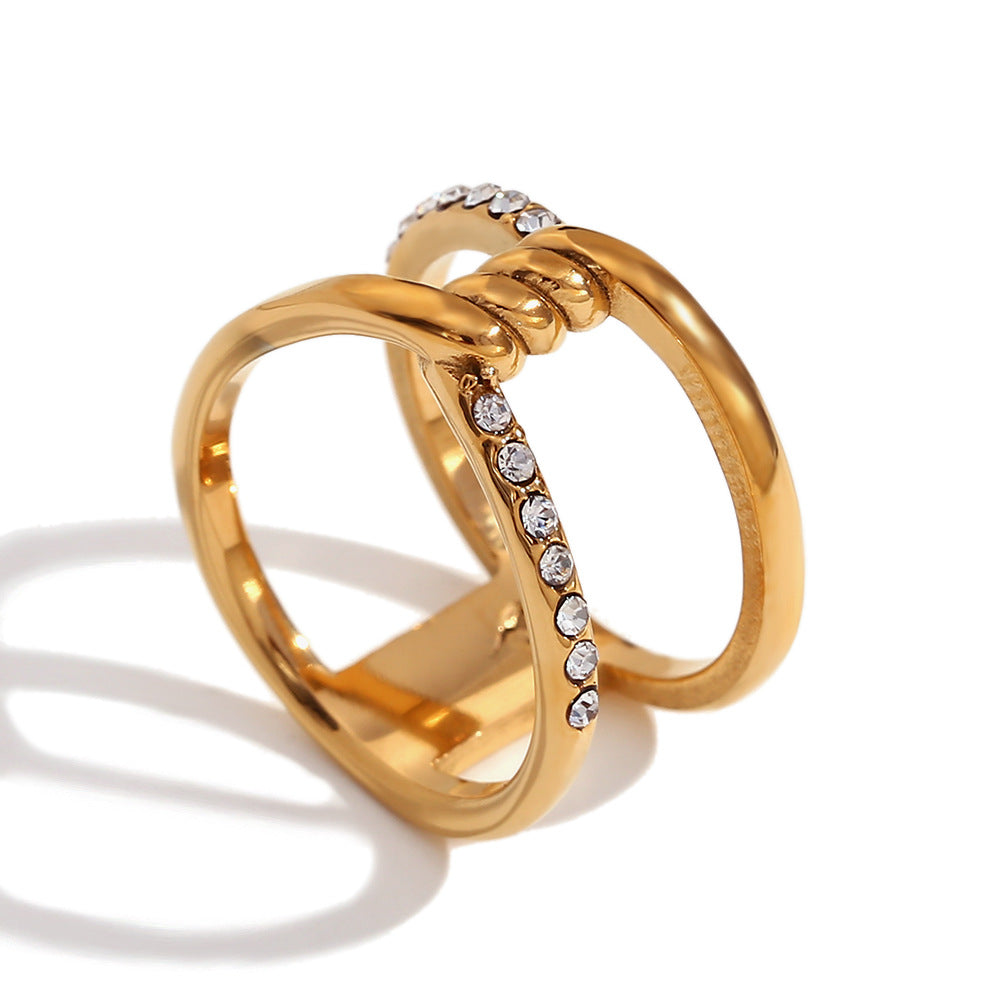 Women Fashion Circle Geometric Stainless Steel 18K Gold Plated Rings