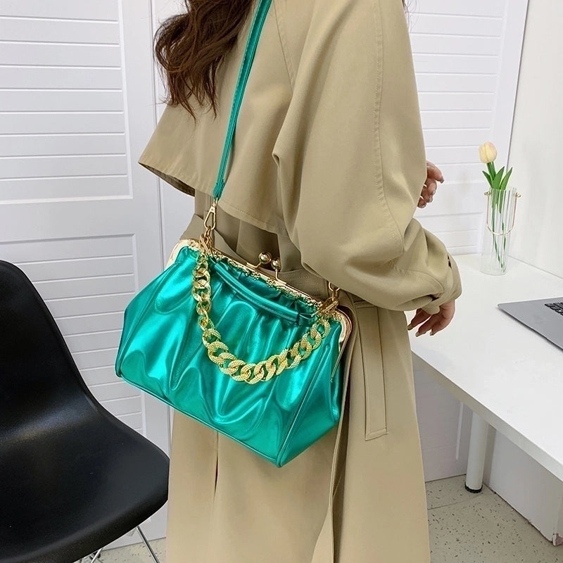 Women's Pu Leather Solid Color Basic Vintage Style Sewing Thread Square Clasp Frame Shoulder Bag Handbag Crossbody Bag