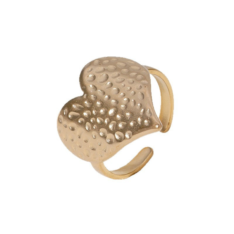 Fashion Hammer Pattern Heart-Shaped Index Finger Ring Personality Niche Cute Sweet Simple Stainless Steel Ring