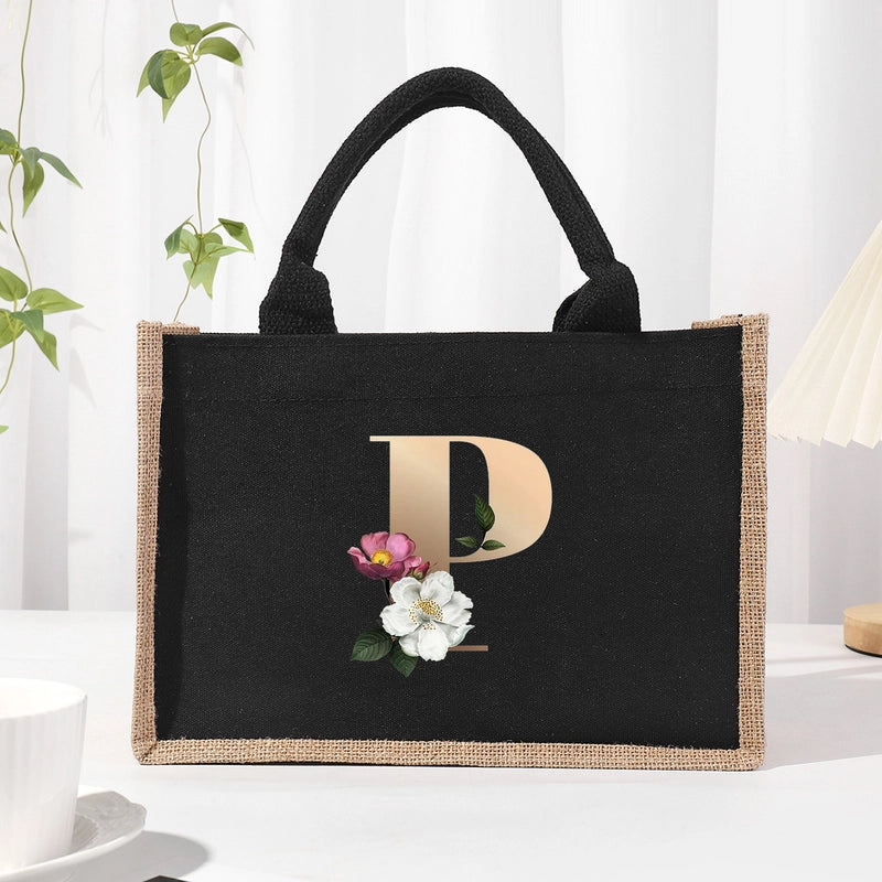 Women's Medium Canvas Letter Basic Classic Style Open Shopping Bags