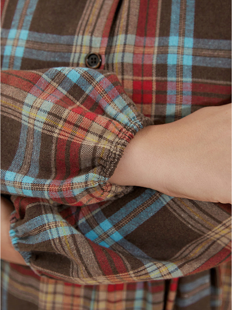 Plaid Button Detail Pocket Belted Arc Hem Dress