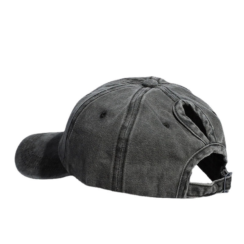 Baseball Cap Wash Cotton Curved Eaves Outdoor Sports Ladies Peaked Cap Ponytail Braid Cap Summer Sunscreen Hat