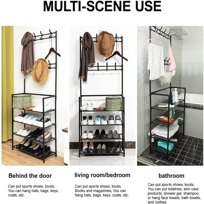 Multifunctional 4 Layers Shoe & Coat Rack. Metal Storage Rack