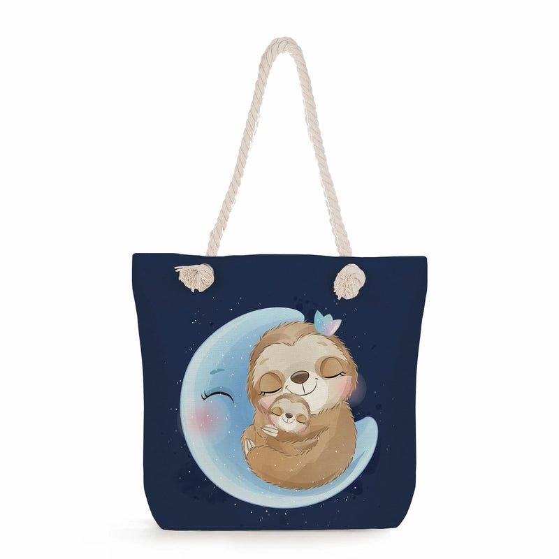 Women's Cotton And Linen Sloth Cute Square Zipper Tote Bag