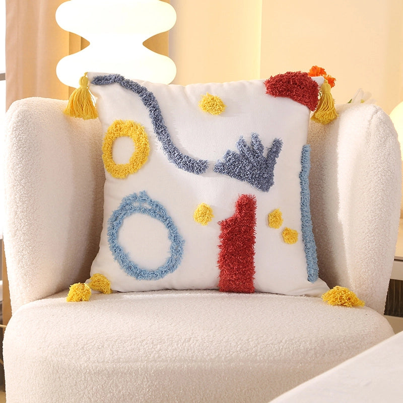 Style Tufted Tassel Rainbow Pillow Dopamine Home Decoration Bay Window Cushion Living Room Sofa Pillowcase